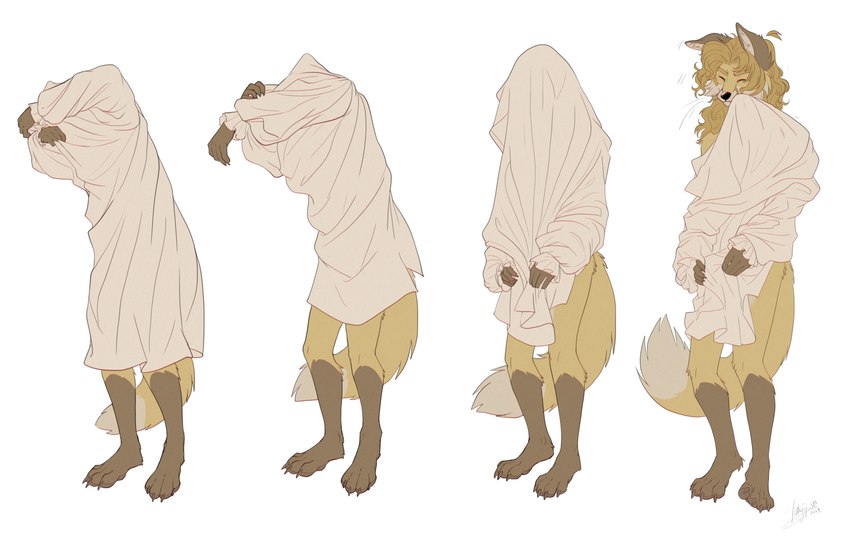 anthro blonde_hair classy clothing hair male pajamas solo tail victorian yellow_body tatujapa edgar_vladilisitsa canid canine fox mammal 2024 absurd_res hi_res tagme