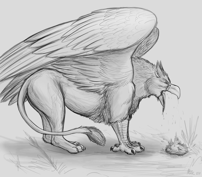 after_vore ambiguous_gender beak bodily_fluids bone digestion eyes_closed feral feral_pred pellet quadruped regurgitation saliva solo vore wings thatgryphonguy mythology avian gryphon mythological_avian mythological_creature hi_res monochrome traditional_media_(artwork)