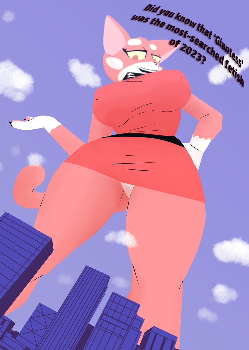 big_breasts breasts city clothed clothing day detailed_background dialogue female fur gesture huge_breasts looking_at_viewer looking_down looking_down_at_viewer low-angle_view macro nipple_outline outside panties panty_shot pink_body pink_fur red_eyes skimpy sky solo text underwear white_clothing white_panties white_underwear mikesmike third-party_edit 4chan super_planet_dolan shima_prime domestic_cat felid feline felis mammal 2023 absurd_res english_text hi_res