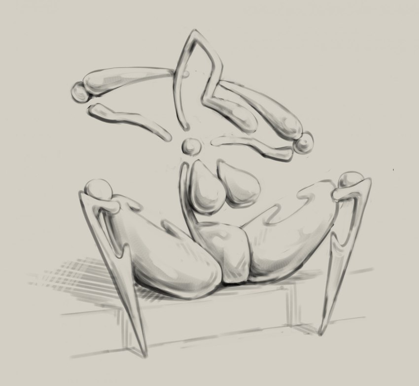 breasts detached_hand faceless featureless_breasts featureless_crotch featureless_hands featureless_legs female hand_behind_head not_furry shapes sitting solo sphere spread_legs spreading thick_thighs horizon-fucker ambiguous_species humanoid monochrome