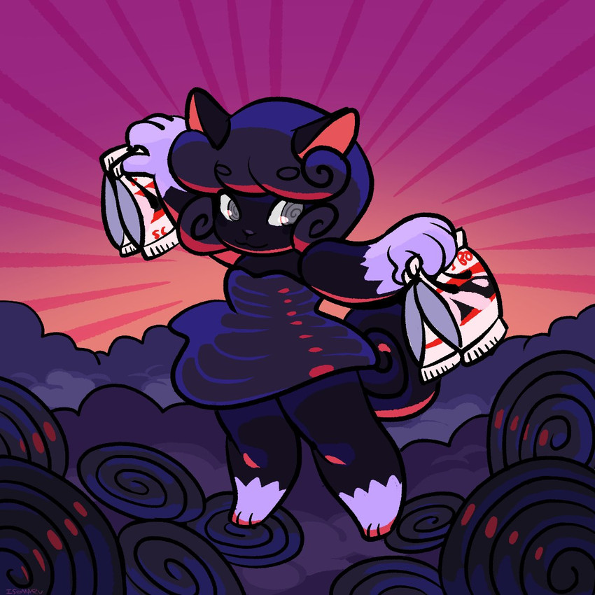 anthro candy clothed clothing dessert dress female food holding_food holding_object licorice solo isomaru domestic_cat felid feline felis mammal 1:1 hi_res