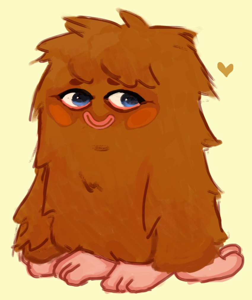 ambiguous_gender anthro barefoot blue_eyes blush brown_body brown_fur feet fluffy fur heart_symbol humanoid_feet on_model plantigrade smile solo toony nyadcircus moshi_monsters furi_(moshi_monsters) furi_(species) mammal monster_(moshi_monsters) absurd_res hi_res