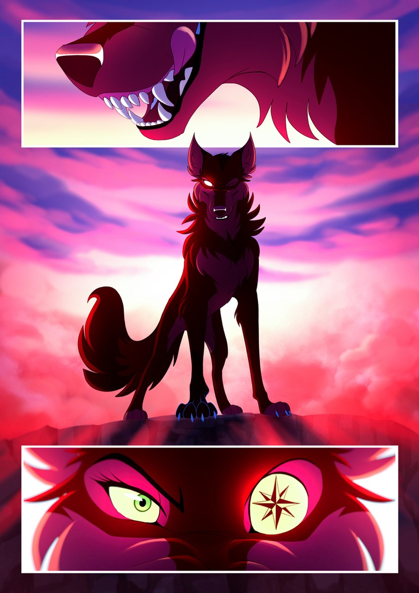 claws cloud detailed_background female feral fur green_eyes outside paws quadruped sharp_teeth solo tail teeth tongue skailla shut_eye devil_(skailla) canid canine canis mammal wolf 2020 colored comic hi_res