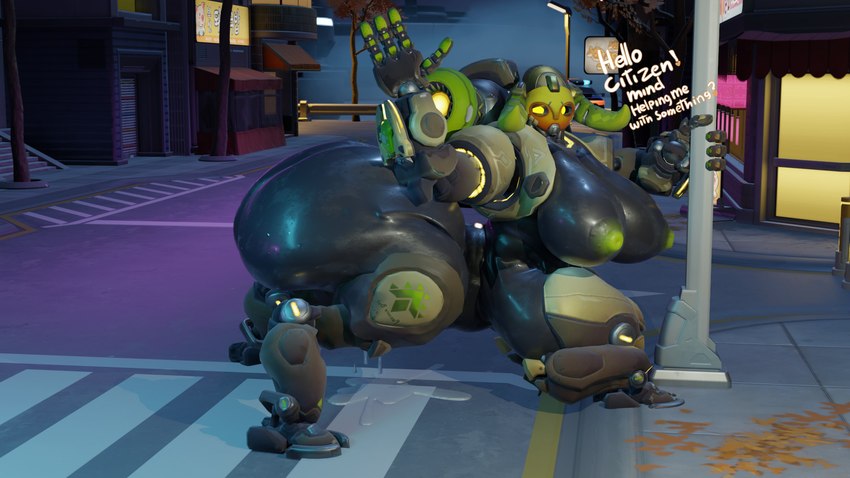 areola big_breasts big_butt bodily_fluids breasts butt cum cum_drip cum_on_ground dialogue dripping female genital_fluids gesture huge_breasts huge_butt huge_hips huge_thighs machine nipples solo text thick_thighs waving wide_hips notsafeforgek blizzard_entertainment overwatch orisa_(overwatch) omnic robot taur 16:9 3d_(artwork) 4k absurd_res digital_media_(artwork) hi_res widescreen