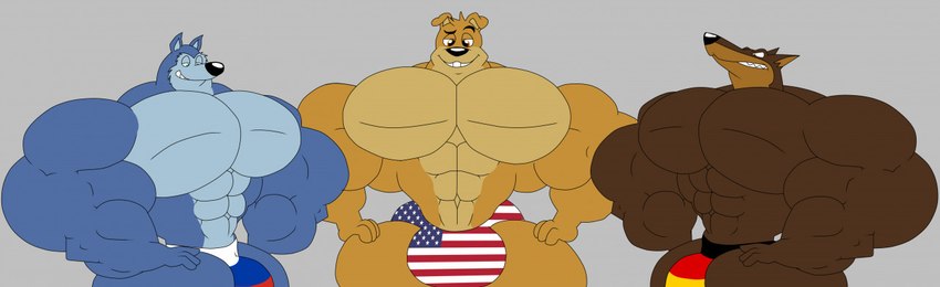 abs anthro big_arms big_biceps big_bulge big_forearms big_muscles big_pecs blue_body blue_fur brown_body brown_fur bulge clothing eyebrows forearms fur grey_background group hands_on_hips huge_bulge huge_muscles huge_pecs hyper hyper_muscles looking_at_viewer male multicolored_body multicolored_fur muscular muscular_male national_flags pecs pose raised_eyebrow sexy_eyes simple_background speedo swimwear tan_body tan_fur thick_thighs trio two_tone_body two_tone_fur white_body white_fur wide_shoulders yellow_body yellow_fur wish-granter road_rovers blitz_(road_rovers) exile_(road_rovers) hunter_(road_rovers) bird_dog canid canine canis dobermann domestic_dog golden_retriever hunting_dog husky hybrid labrador mammal nordic_sled_dog pinscher retriever siberian_husky spitz 2020 pinup