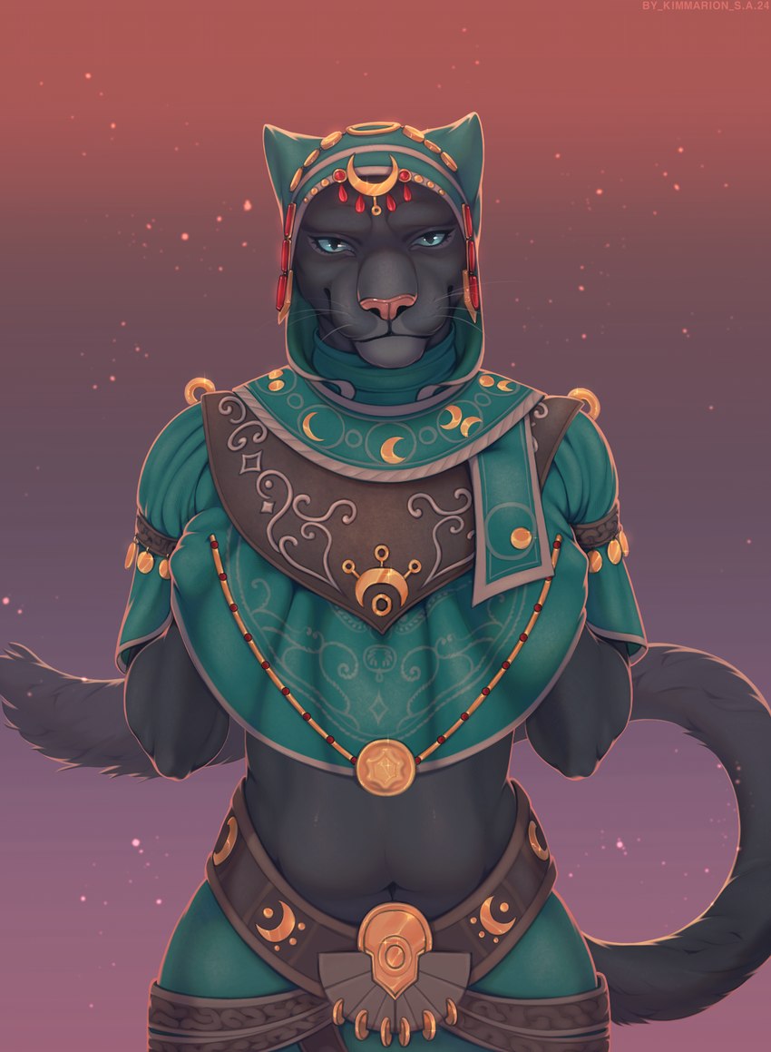 anthro black_body black_fur blue_eyes breast_grab breasts clothed clothing female fur hand_on_breast headgear looking_at_viewer royalty shirt simple_background smile solo tail topwear rager-ermare microsoft the_elder_scrolls the_elder_scrolls_online khamira felid feline khajiit mammal hi_res