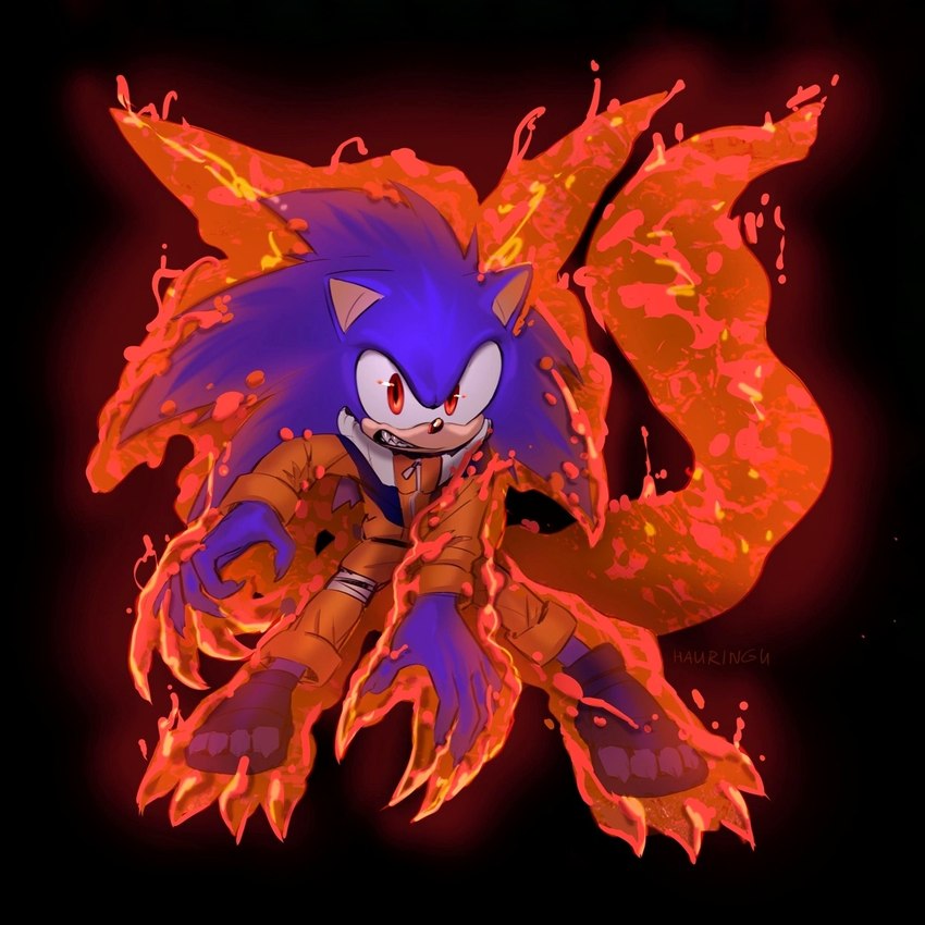 angry anthro jinchuriki male red_eyes solo teeth teeth_showing hauringu naruto sega sonic_the_hedgehog_(series) sonic_the_hedgehog eulipotyphlan fox_spirit hedgehog mammal 1:1 crossover hi_res