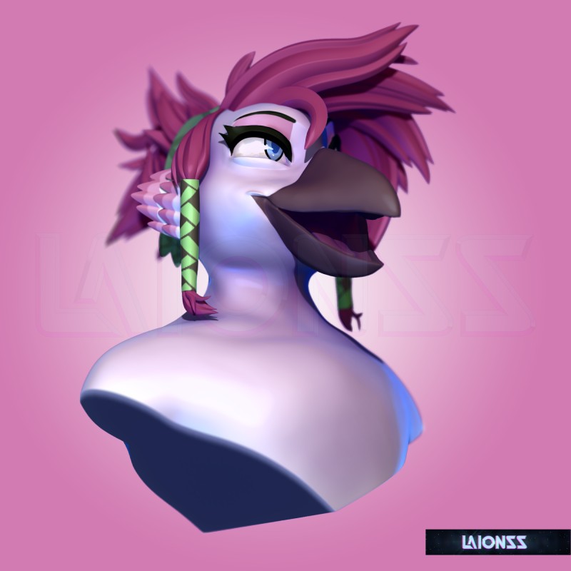 anthro female hair simple_background smile solo tongue laionss avian 1:1 2017 3d_(artwork) bust_portrait digital_media_(artwork) hi_res portrait