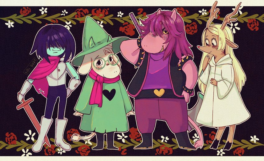 kris, noelle holiday, ralsei, and susie (undertale (series) and etc) created by tillifish