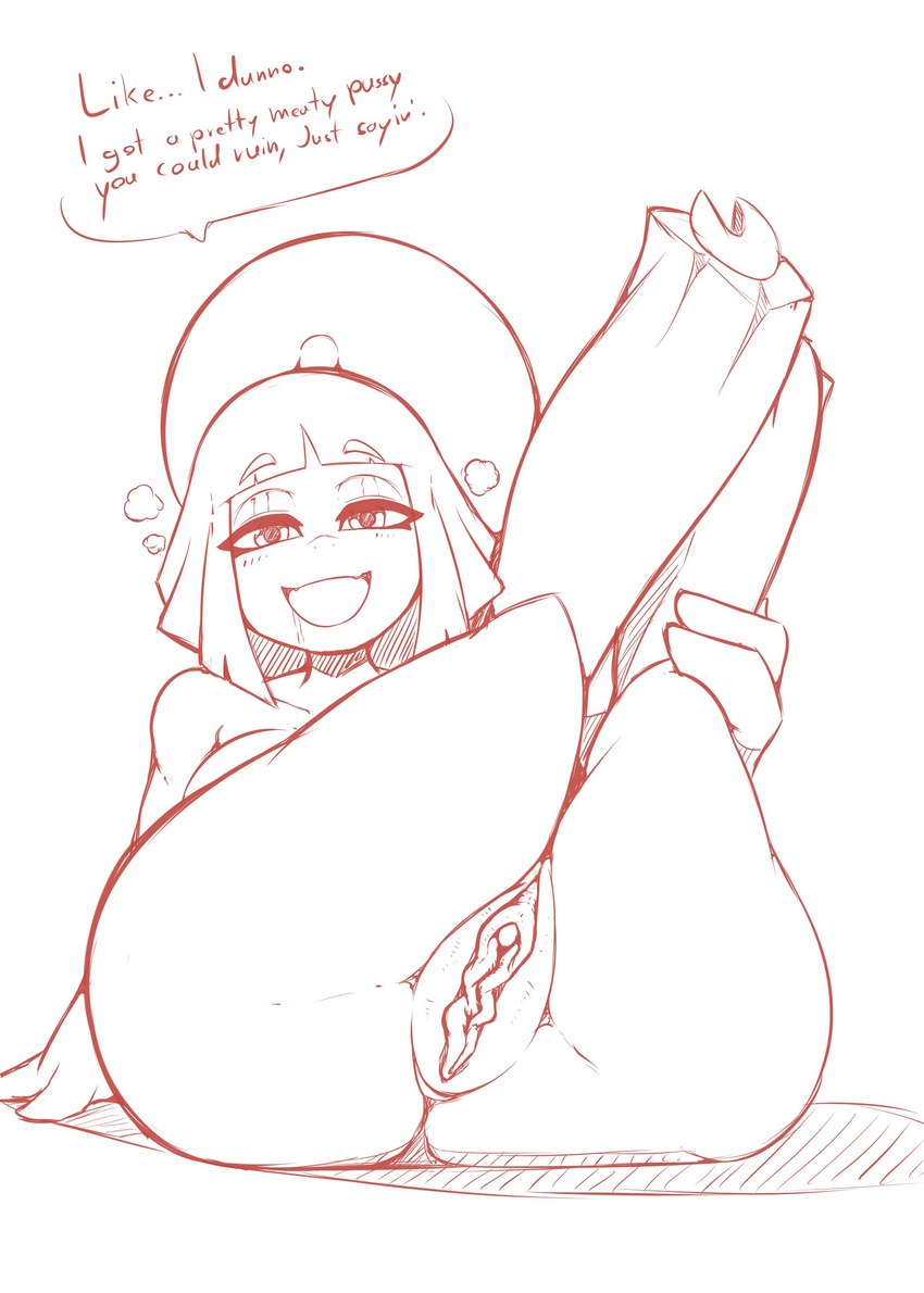 anthro ass_up beckoning bedroom_eyes blush bodily_fluids breasts butt clitoris drooling fangs female genitals gesture happy interspecies looking_at_viewer narrowed_eyes open_mouth pussy saliva seductive smile smiling_at_viewer solo speech_bubble teeth text tongue conditional_dnp quin-nsfw nintendo pokemon generation_3_pokemon human mammal mawile pokemon_(species) 2023 absurd_res hi_res