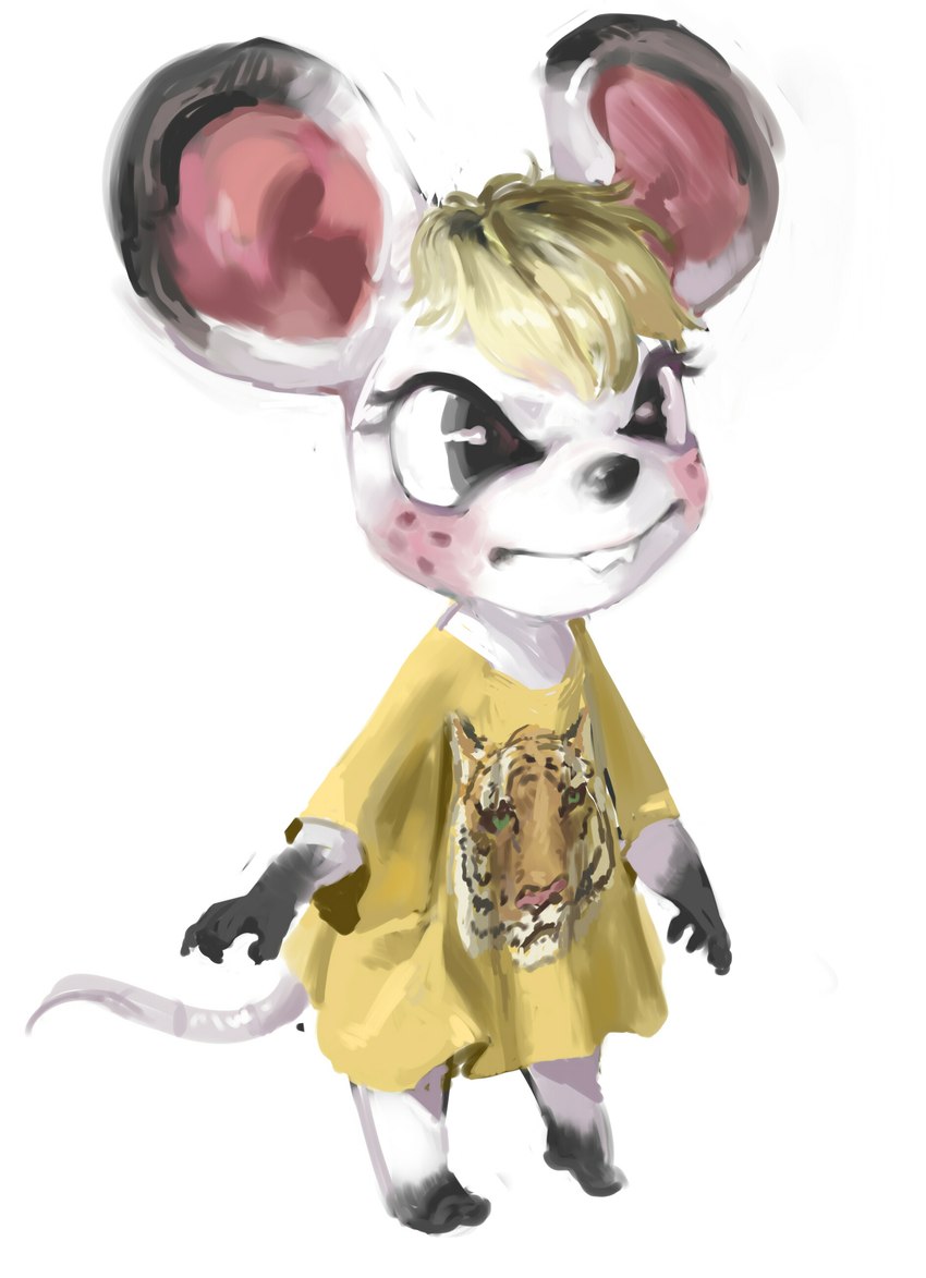 anthro bottomless clothed clothing female shirt shirt_only solo t-shirt t-shirt_only topwear topwear_only perokisu animal_crossing nintendo bella_(animal_crossing) mammal mouse murid murine rodent absurd_res hi_res