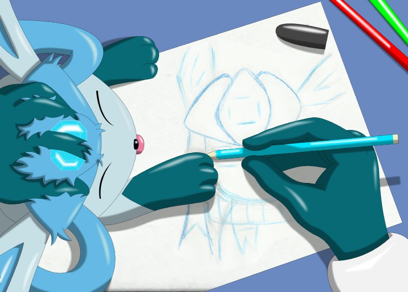 ambiguous_gender blue_body blue_fur creating_art drawing drawing_(action) duo eyes_closed fur tongue tongue_out johnbrain93 nintendo pokemon fan_character eeveelution generation_4_pokemon glaceon pokemon_(species) hi_res