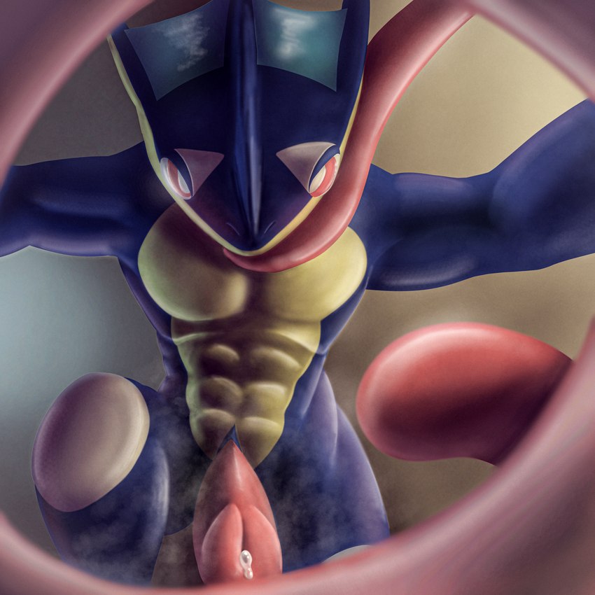 anthro blue_body bodily_fluids dripping first_person_view genital_fluids genitals long_tongue looking_at_viewer male musk penis precum precum_drip simple_background solo submissive submissive_pov tongue amarali_(artist) nintendo pokemon amphibian frog generation_6_pokemon greninja pokemon_(species) 1:1 absurd_res hi_res