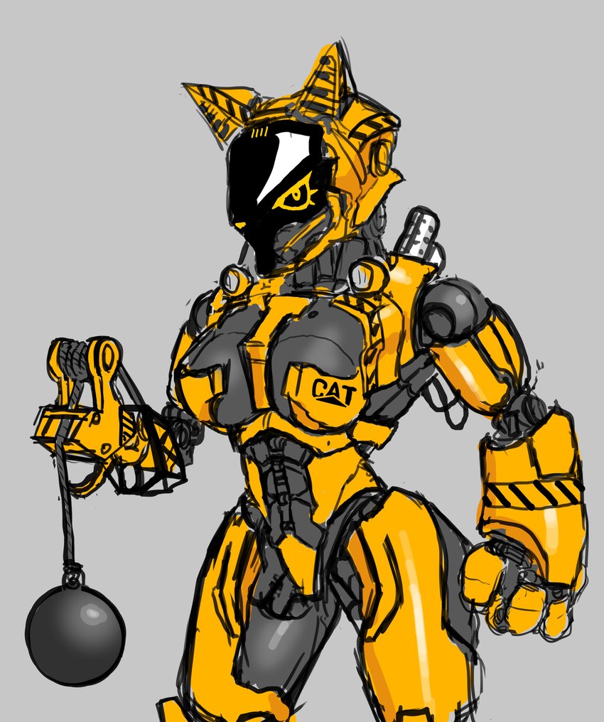 abs alternate_species anthro biped breasts construction construction_equipment construction_vehicle construction_worker crane_(machine) equipment exhaust exhaust_pipe female fist furrification grey_body industrial looking_at_viewer machine nude simple_background solo standing tailpipe thick_thighs tool_arm vehicle wrecking_ball yellow_body yellow_eyes im51nn5 felid feline mammal robot robot_anthro absurd_res alternate_version_at_source hi_res