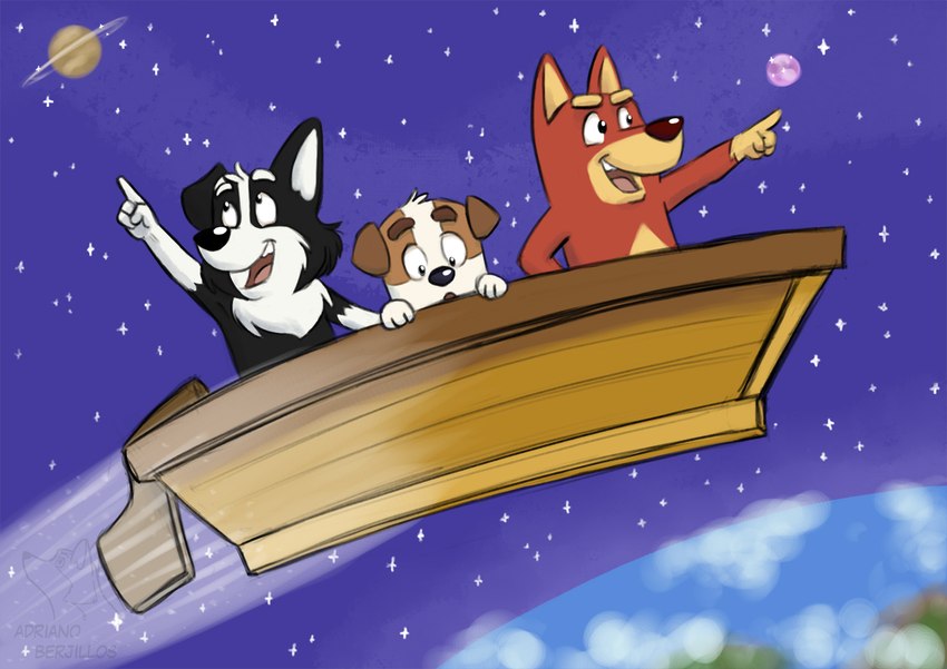 jack russell, mackenzie border collie, and rusty (bluey (series)) created by adriano berjillos