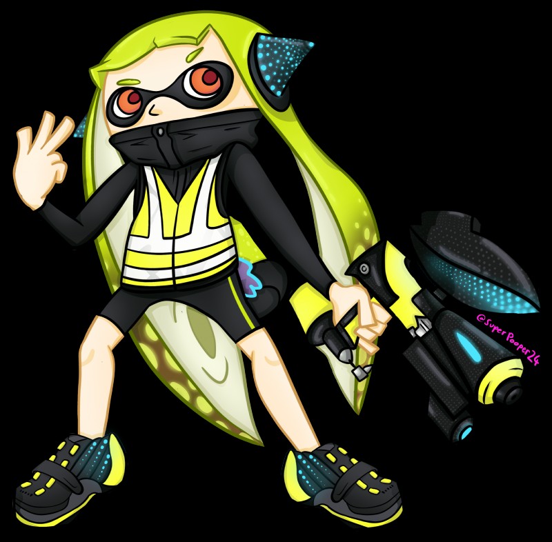 clothing collar electronics female gesture green_hair hair hand_gesture headphones hero_shot mask pseudo_hair solo splattershot suction_cup tentacle_hair tentacles v_sign weapon supersoupnova nintendo splatoon agent_3_(splatoon) animal_humanoid cephalopod cephalopod_humanoid humanoid inkling marine marine_humanoid mollusk mollusk_humanoid 2018 absurd_res alpha_channel full-length_portrait hi_res portrait signature