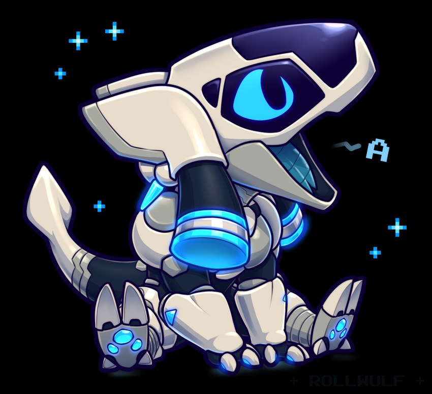 a anthro armor blue_tongue chibi female glowing glowing_eyes machine png_file simple_background sitting solo sparkles tail text tongue transparent_background white_body rollwulf cynthia_(rollwulf) android robot synth_(vader-san) absurd_res alpha_channel hi_res