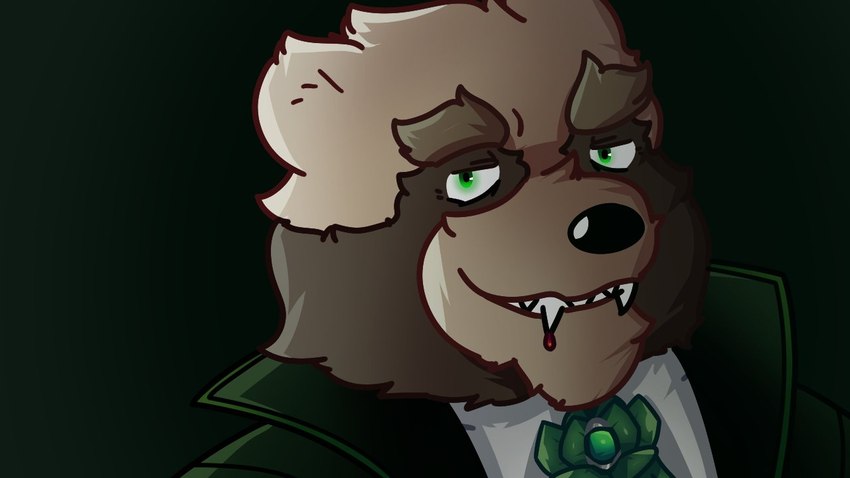 anthro black_nose blood bodily_fluids brown_body brown_fur chin_tuft clothing coat eyebrows facial_tuft fangs fur green_background green_eyes grin holidays looking_at_viewer male mature_male necktie raised_eyebrows short_ears simple_background smile solo tan_body tan_fur teeth topwear tuft custardalvis halloween sihai's_legacy paul_(sihai's_legacy) canid canine mammal raccoon_dog tanuki vampire 16:9 2021 bust_portrait portrait widescreen