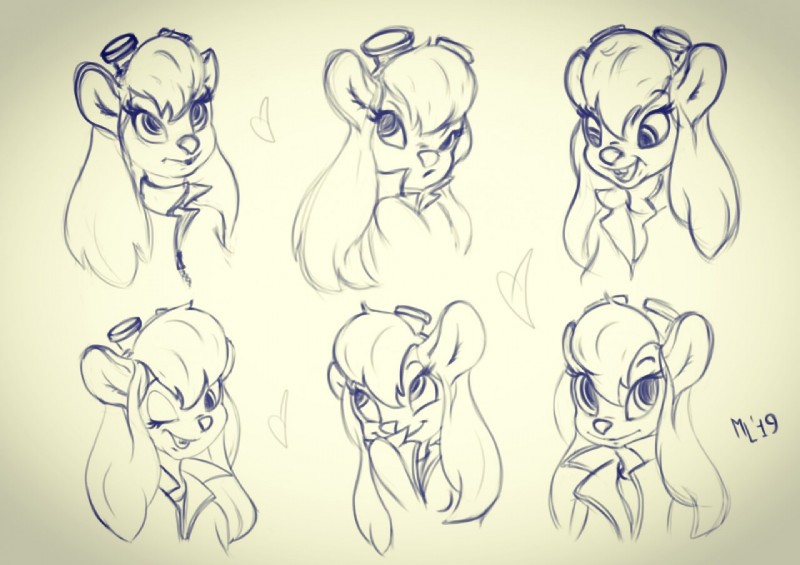 anthro expressions female heart_symbol smile solo zipper moonlynxx chip_'n_dale_rescue_rangers disney gadget_hackwrench mammal mouse murid murine rodent 2019 expression_sheet portrait sketch