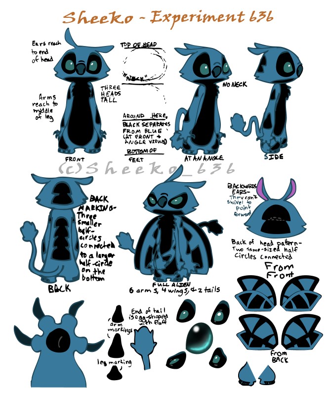 2_tails 4_fingers 4_wings 6_arms ambiguous_gender arm_markings back_markings black_body black_fur black_wings blue_body blue_claws blue_fur blue_nose blue_wings cheek_tuft chest_tuft claws facial_tuft feet fingers fur leg_markings markings multi_arm multi_limb multi_tail multi_wing no_sclera nose_wrinkle side_view simple_background solo standing tail teal_eyes text toes tuft white_background wings sheeko636 disney lilo_and_stitch fan_character sheeko alien experiment_(lilo_and_stitch) 2007 digital_media_(artwork) english_text flat_colors hi_res model_sheet watermark