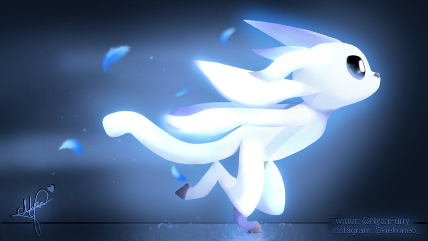 ambiguous_gender black_sclera feathers glowing glowing_body glowing_tail grey_nose hooves running side_view simple_background solo tail twitter_handle white_body white_ears white_eyes nyanfurry microsoft moon_studios ori_(series) xbox_game_studios ori_(ori) guardian_spirit 16:9 2023 artist_name colored digital_media_(artwork) shaded signature widescreen