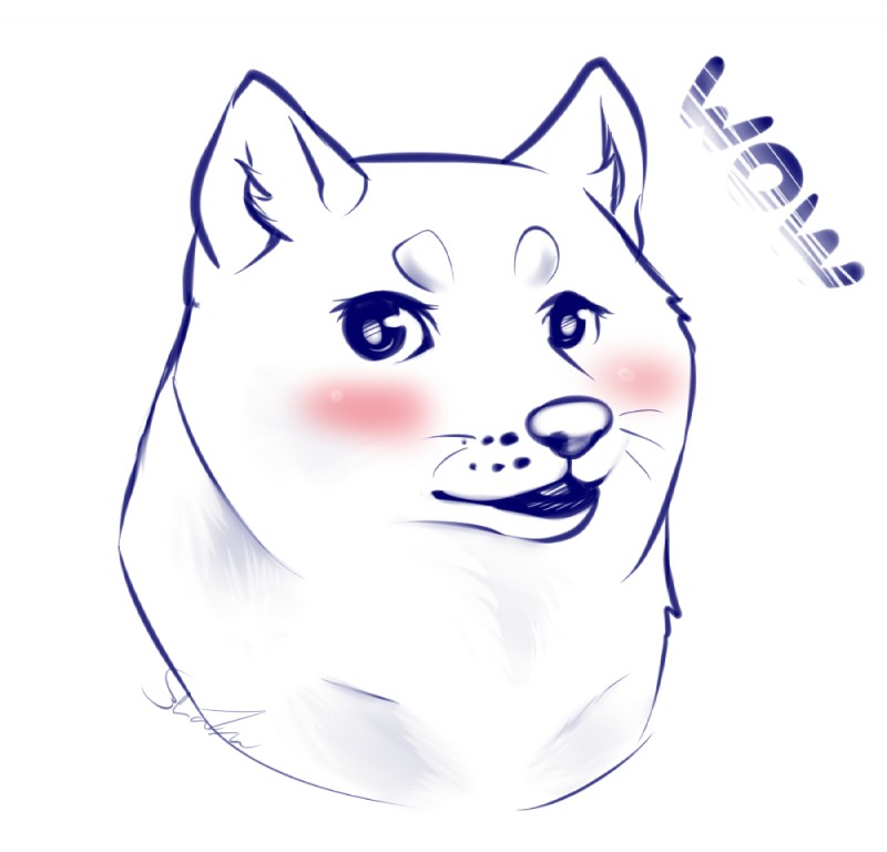 ambiguous_gender blush feral glistening glistening_eyes simple_background solo shaza_(artist) dogelore doge canid canine canis domestic_dog mammal shiba_inu spitz meme reaction_image