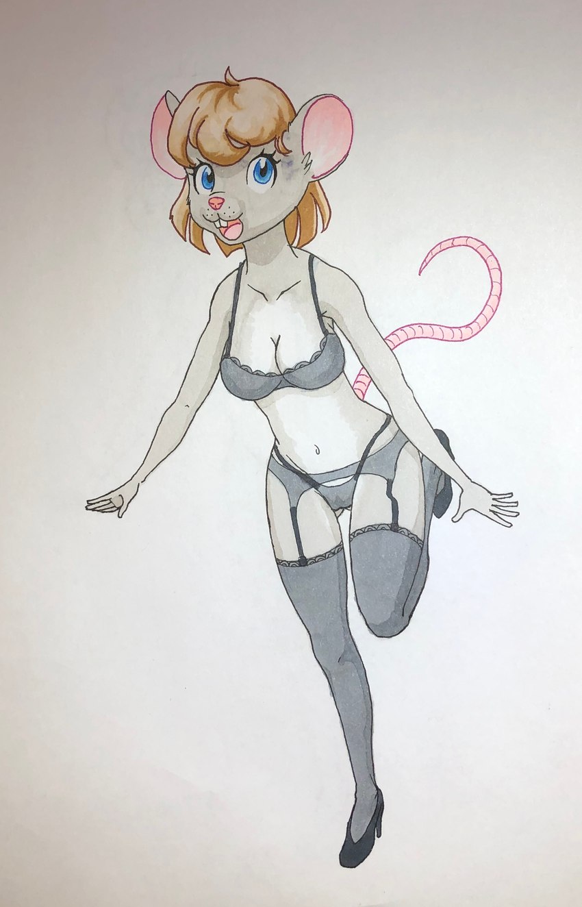 anthro clothing female ink lingerie solo 1000punches mitz mammal mouse murid murine rodent absurd_res hi_res traditional_media_(artwork)