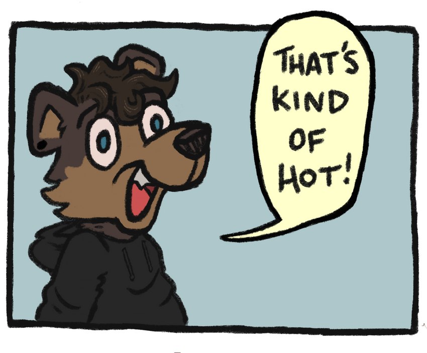 anthro comic_panel dialogue male solo speech_bubble text shadyhouse that's_kind_of_hot toby_bear_(shadyhouse) bear mammal draw_over english_text hi_res meme reaction_image