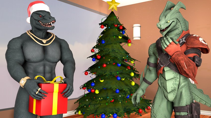 anthro christmas_clothing christmas_headwear christmas_lights christmas_tree clothing duo gift hat headgear headwear holidays male male/male muscular nude plant santa_hat teasing tree meteorsmash christmas epic_games fortnite mythology hybrid_(fortnite) thunder_(fortnite) animal_humanoid dragon humanoid hybrid mythological_creature mythological_scalie scalie scalie_humanoid 16:9 4k absurd_res hi_res widescreen