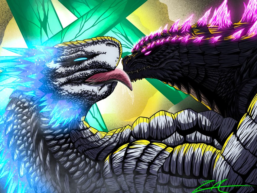 godzilla and shimo (godzilla (series) and etc) created by znackyartz