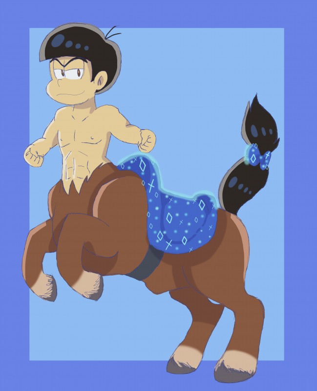 animal_genitalia blue_background fully_sheathed genitals hooves male sheath simple_background solo split_form itoruna european_mythology greek_mythology mr._osomatsu mythology karamatsu_matsuno centaur equid equid_taur equine humanoid_taur mammal mammal_taur taur absurd_res hi_res