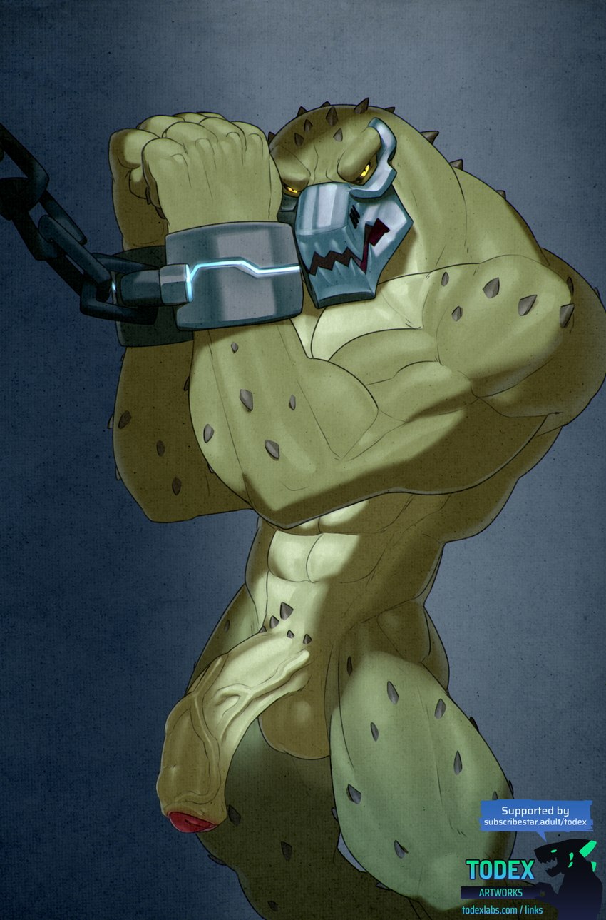 abs anthro balls biceps big_muscles big_penis bound chain chained cybernetic_jaw cybernetics foreskin genitals half-erect humanoid_genitalia humanoid_penis looking_at_viewer machine male muscular muscular_male nude penis solo text vein veiny_penis todex captain_laserhawk:_a_blood_dragon_remix ubisoft gator_(captain_laserhawk) alligator alligatorid crocodilian reptile scalie hi_res url