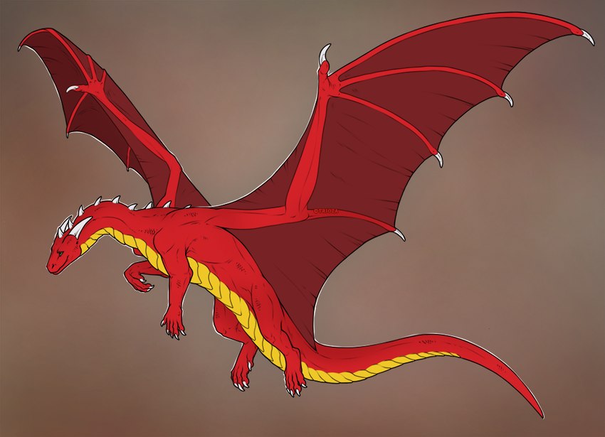 belly claws dewclaw digitigrade feral finger_claws green_eyes horn long_neck long_tail male membrane_(anatomy) membranous_wings red_body red_wings solo tail tailbutt tapering_tail thick_tail white_claws white_horn wide_crotch wings yellow_belly trioza european_mythology mythology zetralth dragon mythological_creature mythological_scalie scalie western_dragon