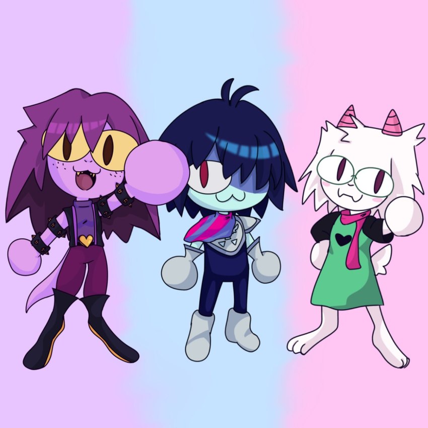kris, neco-arc, ralsei, and susie (undertale (series) and etc) created by cherry shmary