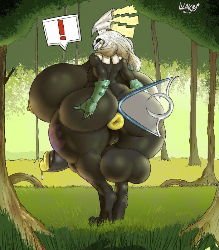 anthro anthrofied anus areola backsack balls big_anus big_balls big_breasts big_butt big_penis black_body bodily_fluids breasts butt butt_focus clothing curvy_anthro curvy_figure curvy_herm curvy_intersex detailed_background dripping exclamation_point exposed_breasts forest genital_fluids genitals gloves gloves_only grass hair hand_on_butt handwear handwear_only herm holding_butt huge_anus huge_balls huge_breasts huge_butt huge_penis huge_thighs humanoid_genitalia humanoid_penis hyper intersex looking_at_viewer mostly_nude nipples penis plant pokemorph precum precum_drip puffy_anus pussy rear_view solo speech_bubble syvally thick_thighs tree voluptuous voluptuous_anthro voluptuous_herm voluptuous_intersex wide_hips luaky nintendo pokemon generation_7_pokemon legendary_pokemon pokemon_(species) silvally hi_res