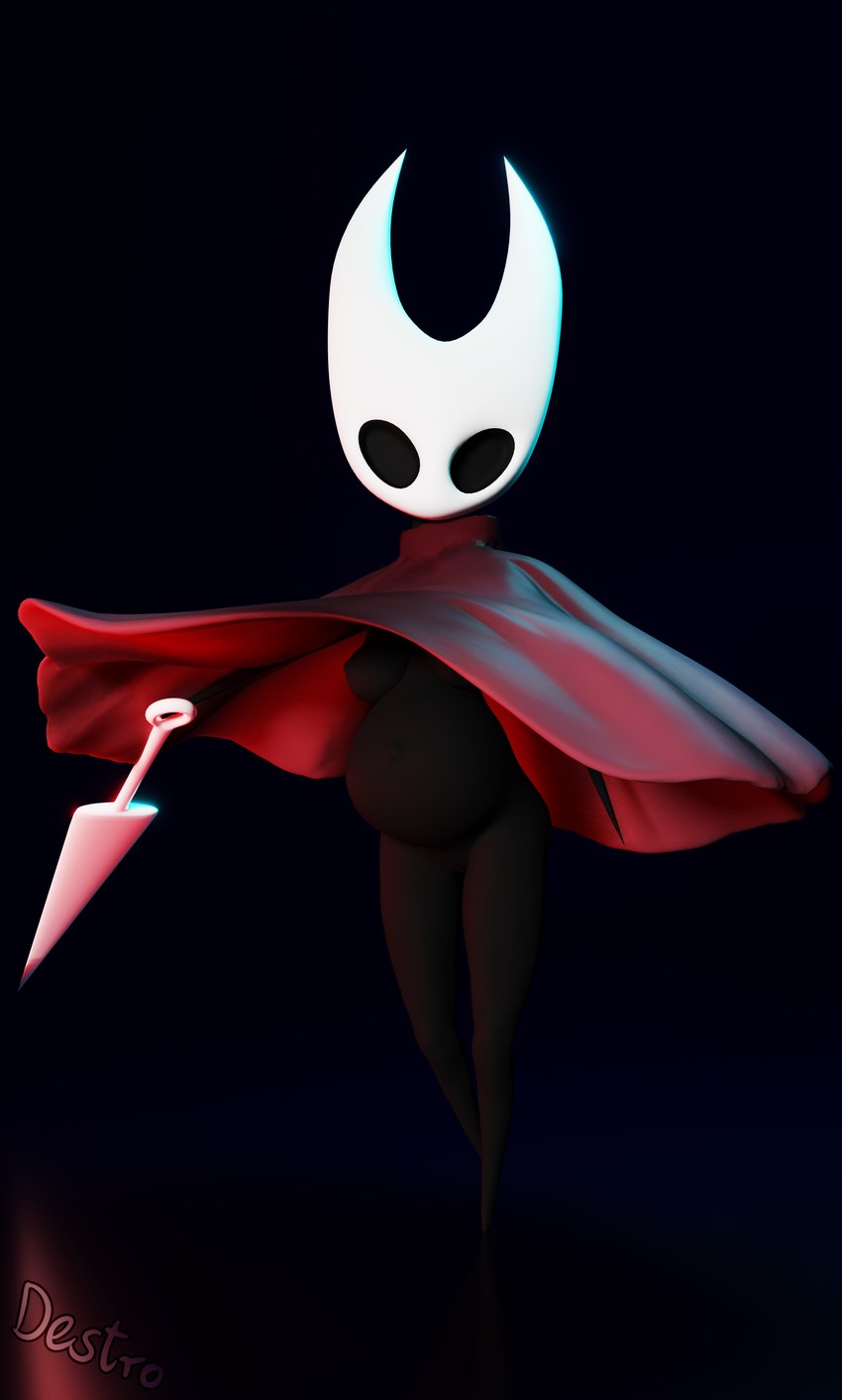 anthro belly breasts cape clothing female pregnant pregnant_anthro pregnant_female solo hdddestroyer hollow_knight team_cherry hornet_(hollow_knight) arthropod absurd_res hi_res