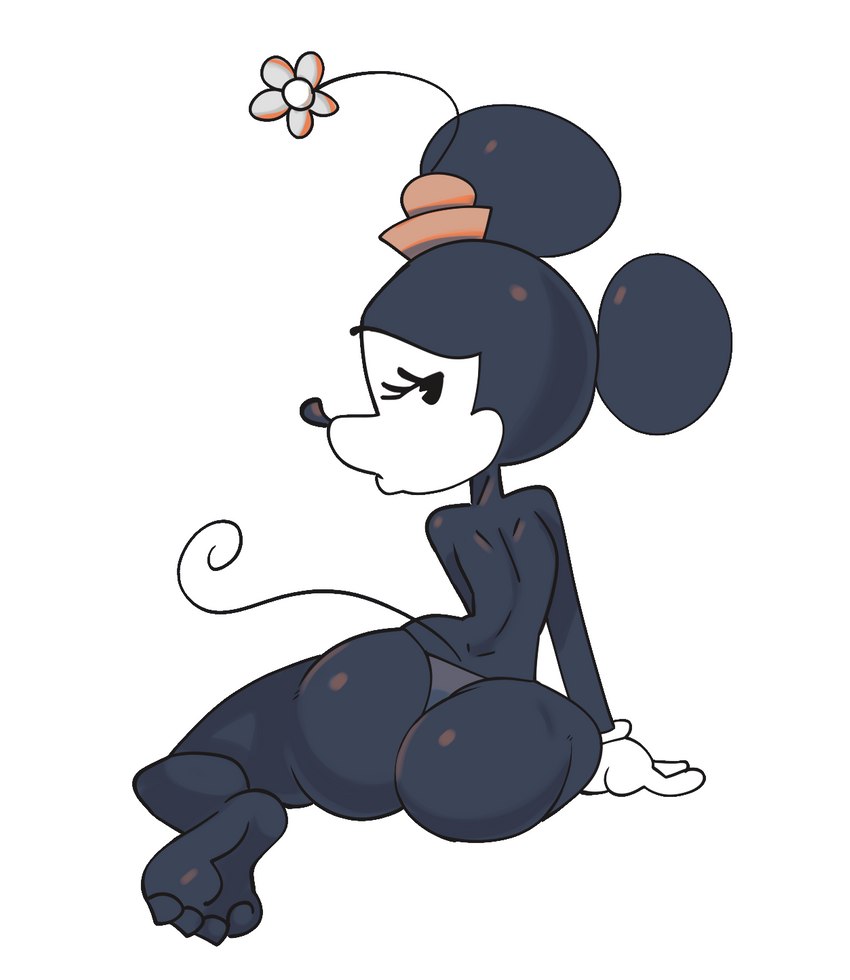 anthro big_butt butt clothed clothing female gloves handwear hat headgear headwear looking_at_viewer looking_back panties rear_view simple_background solo topless underwear white_background white_clothing white_gloves white_handwear monamania disney minnie_mouse inkblot mammal mouse murid murine rodent hi_res