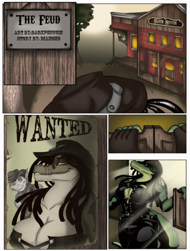 anthro clothing corset cowboy female leather lingerie poster saloon solo tail text topwear darkpenguin mythology diamondwing noira crocodile crocodilian dragon mythological_creature mythological_scalie reptile scalie comic cover cover_art cover_page digital_media_(artwork) english_text hi_res