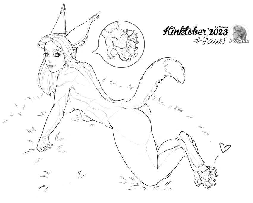 anne-marie_(savisitor) anthro big_ears breasts butt claws feet female fur hair long_hair looking_at_viewer nude pawpads paws simple_background smile solo tail toe_claws toes tuft viewed_from_above white_background lynxcatgirl proann kinktober caracal caracal_(genus) domestic_cat felid feline felis human hybrid mammal 5:4 digital_media_(artwork) line_art monochrome sketch