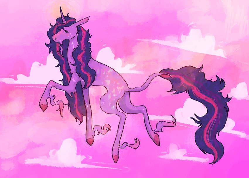 bent_leg black_eyes closed_smile cloud day female female_feral feral flying fur hooves horn leg_tuft long_mane long_tail mane mouth_closed outside pink_hooves pink_mane pink_tail purple_body purple_fur purple_horn purple_mane purple_sky purple_tail quadruped side_view sky smile solo tail tuft unguligrade unicorn_horn wavy_mane flockdog friendship_is_magic hasbro my_little_pony mythology twilight_sparkle_(mlp) equid equine mammal mythological_creature mythological_equine unicorn 2022 colored digital_drawing_(artwork) digital_media_(artwork)