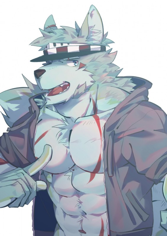 abs anthro biceps clothed clothing fur male muscular muscular_anthro muscular_male pecs solo sadonghao canid canine canis mammal wolf 2019 digital_media_(artwork) hi_res