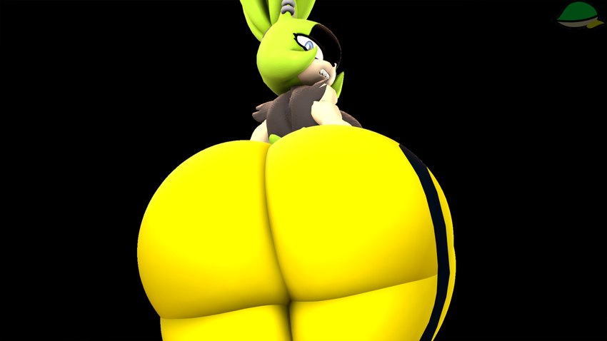 accessory annoyed anthro big_butt black_clothing black_topwear blue_eyes bottomwear butt clothed clothing female fur green_body green_fur hair huge_butt hyper hyper_butt logo looking_back low-angle_view pants ponytail sharp_teeth solo tail teeth thick_thighs tight_bottomwear tight_clothing tight_pants topwear wide_hips yellow_bottomwear yellow_clothing yellow_pants cindablimp idw_publishing sega sonic_the_hedgehog_(comics) sonic_the_hedgehog_(idw) sonic_the_hedgehog_(series) surge_the_tenrec afrosoricid mammal tenrec 16:9 2023 3d_(artwork) absurd_res artist_logo digital_media_(artwork) hi_res source_filmmaker_(artwork) widescreen