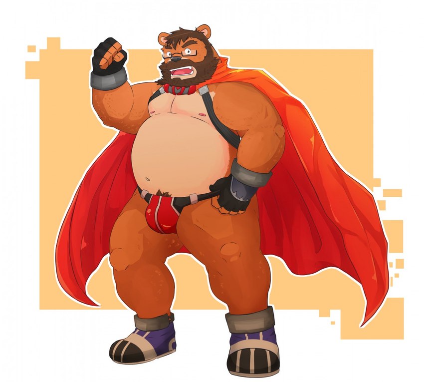 anthro belly bulge clothing cosplay eyewear glasses humanoid_hands kemono male moobs nipples overweight overweight_anthro overweight_male solo underwear andikapatok build_tiger bear mammal 2015