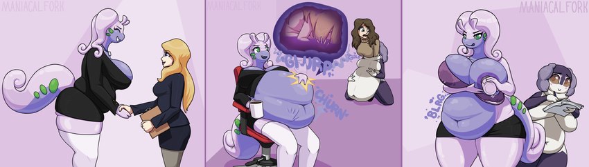 anthro anthro_pred areola belly big_belly big_breasts biped breasts clothed clothing cutaway death digestion digestion_noises female female_pred female_prey group human_prey internal light_body light_skin office_lady oral_vore organs overweight overweight_female overweight_humanoid pokemorph purple_areola stealing stomach three_frame_image topwear unwilling_prey vore weight_gain maniacalfork nintendo pokemon elizabeth_(maniacalfork) grace_(mobiustheice) molly_(mobiustheice) shailyn_(maniacalfork) generation_6_pokemon generation_8_pokemon goo_creature goodra human humanoid indeedee mammal pokemon_(species) 2020 absurd_res colored comic digital_drawing_(artwork) digital_media_(artwork) hi_res