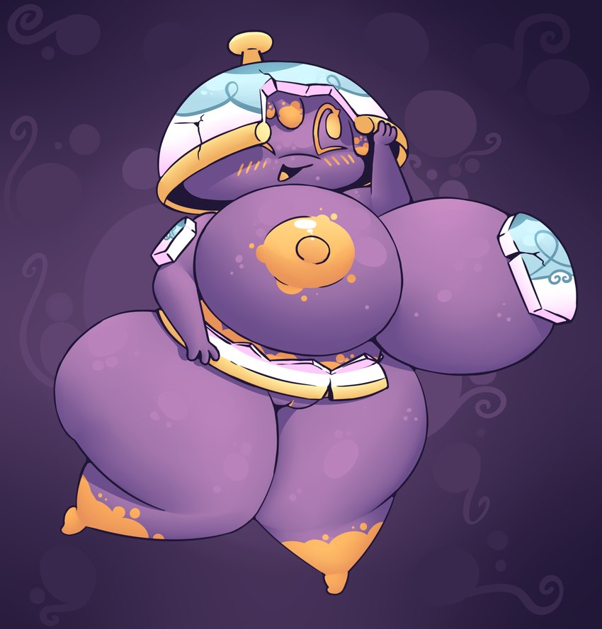 anthro areola big_areola big_breasts big_nipples blush breasts female food genitals huge_breasts nipples nude open_mouth purple_body pussy solo teapot thick_thighs yellow_nipples huztar nintendo pokemon food_creature generation_8_pokemon pokemon_(species) polteageist spirit hi_res