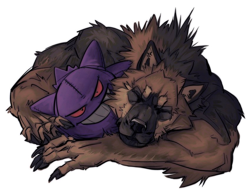 anthro brown_body brown_fur fur male muscular muscular_anthro muscular_male plushie simple_background sleeping solo sound_effects vowelless vowelless_sound_effect white_background zzz nmvsolidus mythology nintendo pokemon canid canine canis generation_1_pokemon gengar mammal mythological_canine mythological_creature pokemon_(species) werecanid werecanine werecreature werewolf wolf hi_res