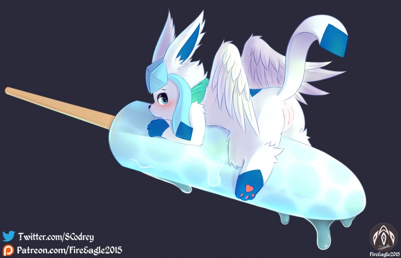 blush female feral food genitals paws popsicle pussy scarf sea_salt_ice_cream solo text wet wings senz nintendo pokemon neroj eeveelution generation_4_pokemon glaceon pokemon_(species) 2019 hi_res url