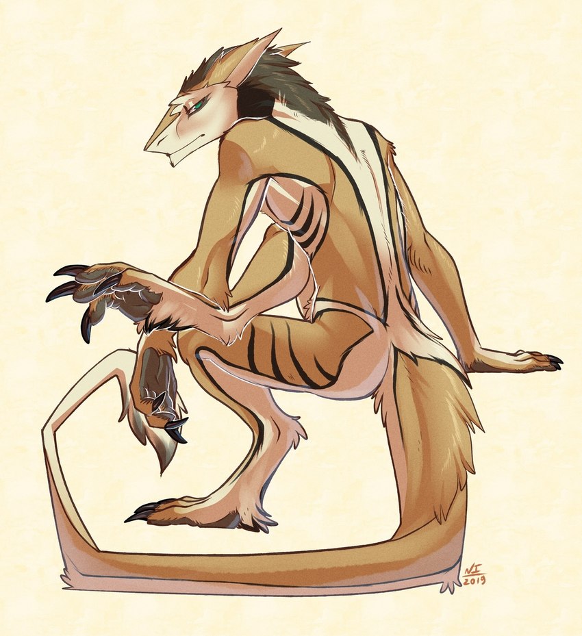 ambiguous_gender anthro biped invisible_chair looking_at_viewer pawpads prehensile_tail sitting solo tail tail_tuft tuft necroizu linuell_s'eleross sergal hi_res male_(lore)