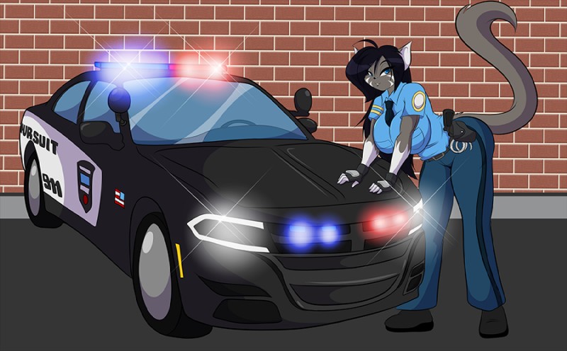 breasts car clothing female motor_vehicle police police_car police_officer police_vehicle uniform vehicle mastergodai dodge_(brand) dodge_charger roxy_(anormalcat) domestic_cat felid feline felis mammal