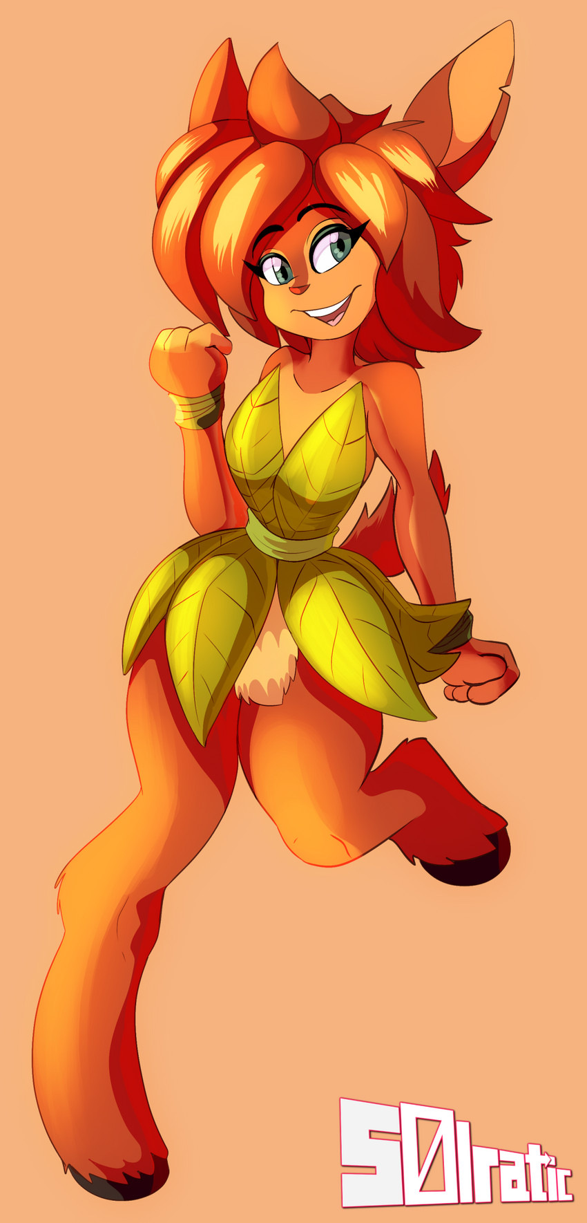 anthro female grass_skirt hooves leaf_clothing leaf_dress looking_at_viewer open_mouth open_smile smile solo solratic activision spyro_reignited_trilogy spyro_the_dragon elora faun_(spyro) absurd_res hi_res